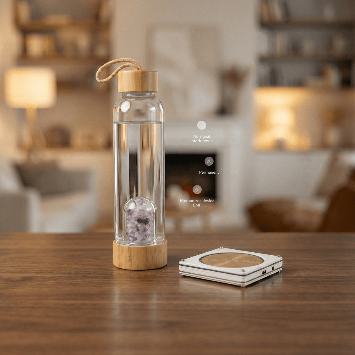 Borosilicate Glass Water Bottle with Crystal Chamber