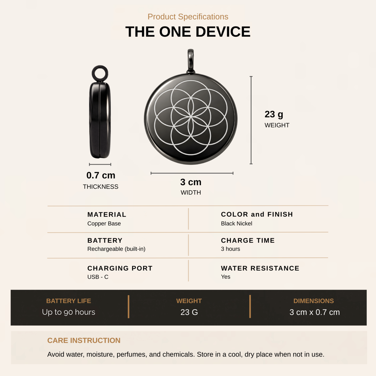 Black Nickel Wearable Frequency Wellness Device