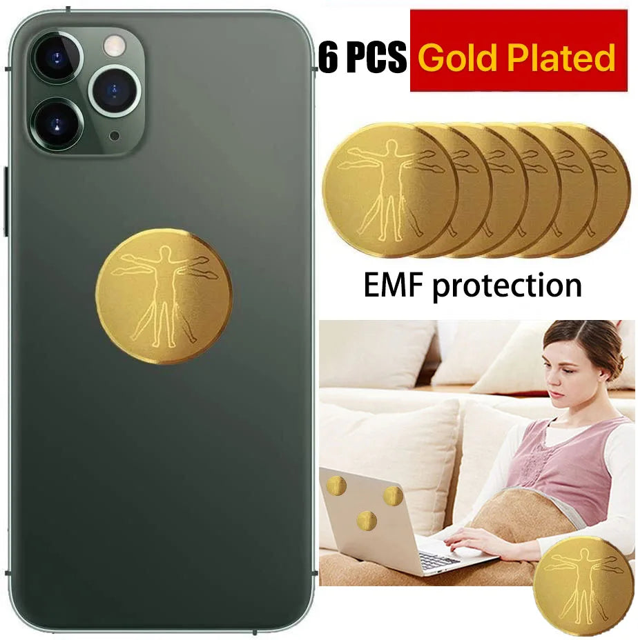 Vitruvian gold EMF sticker on the back of a phone