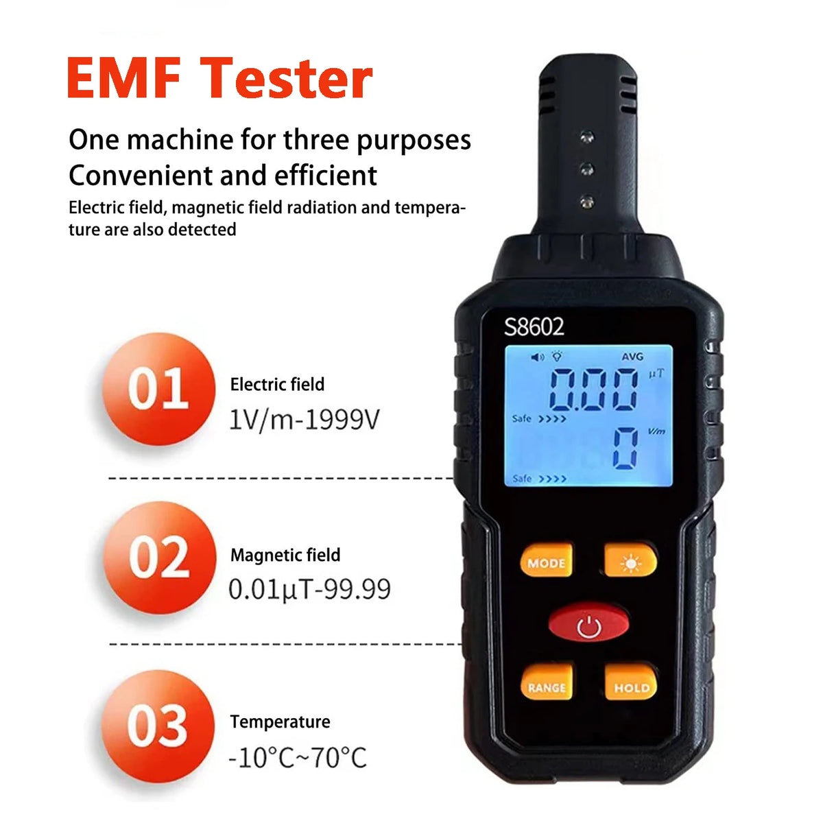 EMF Radiation Detector 3-in-1 Electromagnetic Field Meter