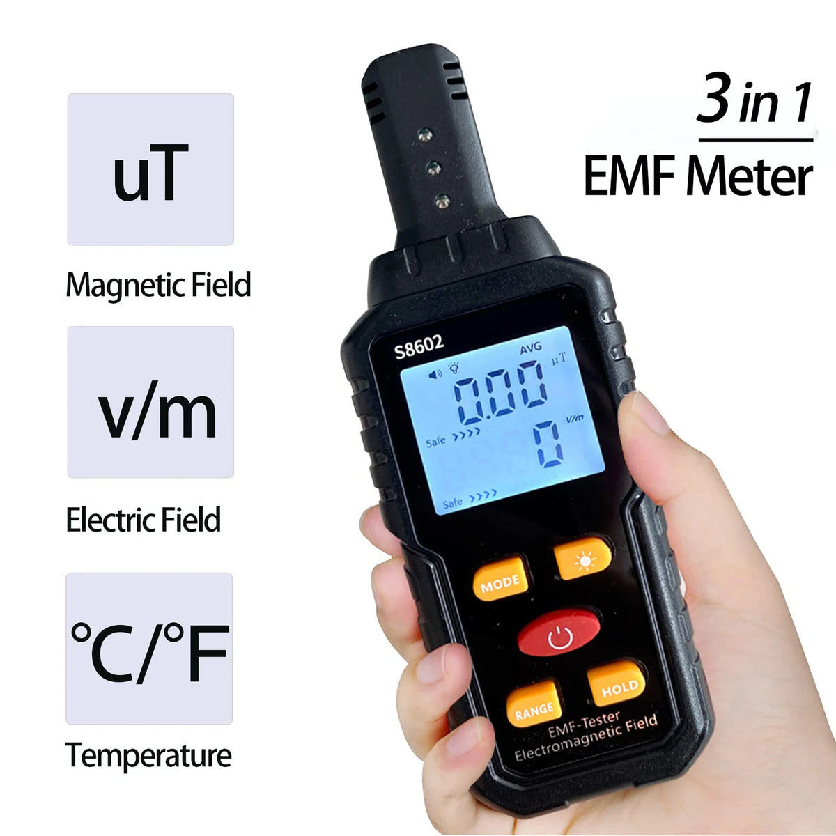 EMF Radiation Detector 3-in-1 Electromagnetic Field Meter