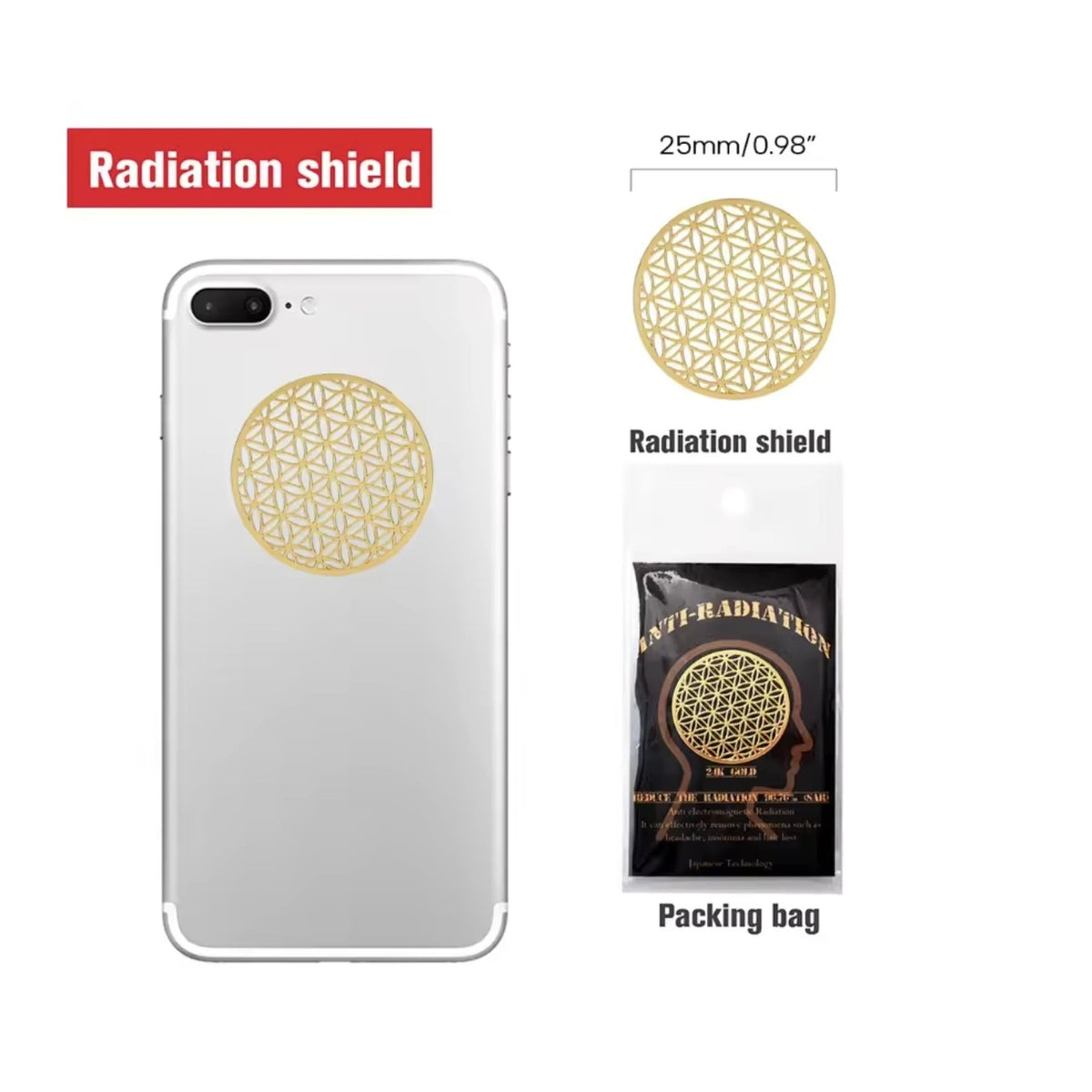 Flower of Life sticker on the back of a phone