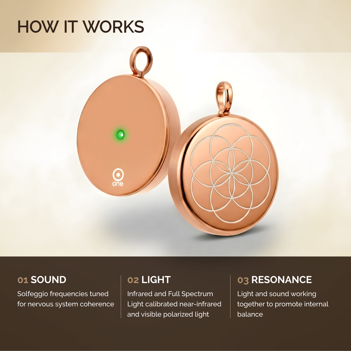 Rose Gold Wearable Wellness Pendant with Light & Sound