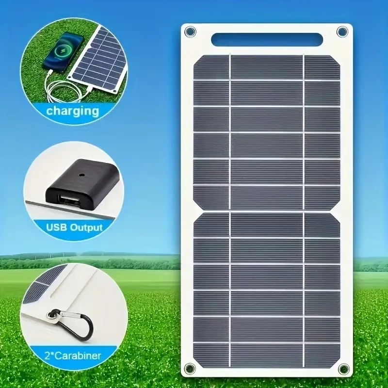 Solar charger with USB output and carabiners